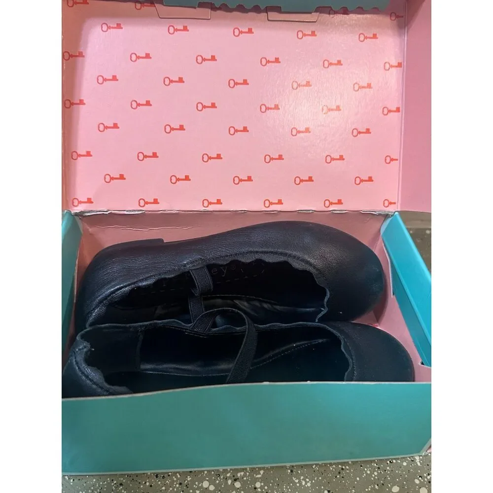 Copper Key Girls Black Ballet Flats with‎ Elastic Strap – Size 10